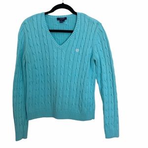 Vintage Ralph Lauren v neck cable sweater made in Hong Kong